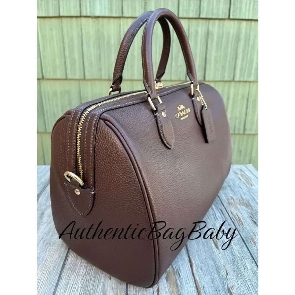 Coach Rowan Large Satchel Pebbled Leather Maple Bag Purse